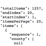 A screenshot of the JSON indicating there are 1257 results and 20 shown.