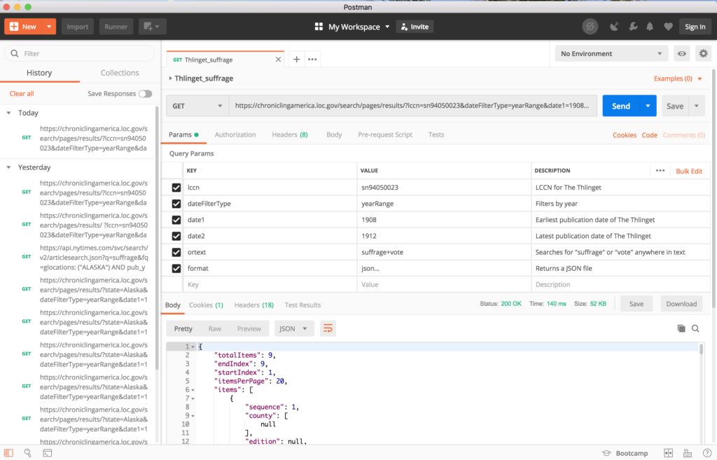 A screenshot of the Postman workspace.