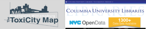 image of logos for three clients- columbia University libraries, ToxiCity Map and NYC Open data