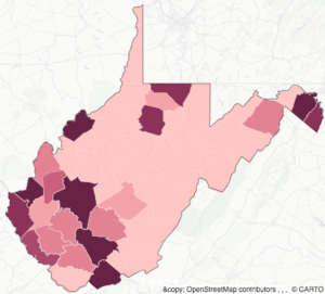 Map of WV Drug Deaths