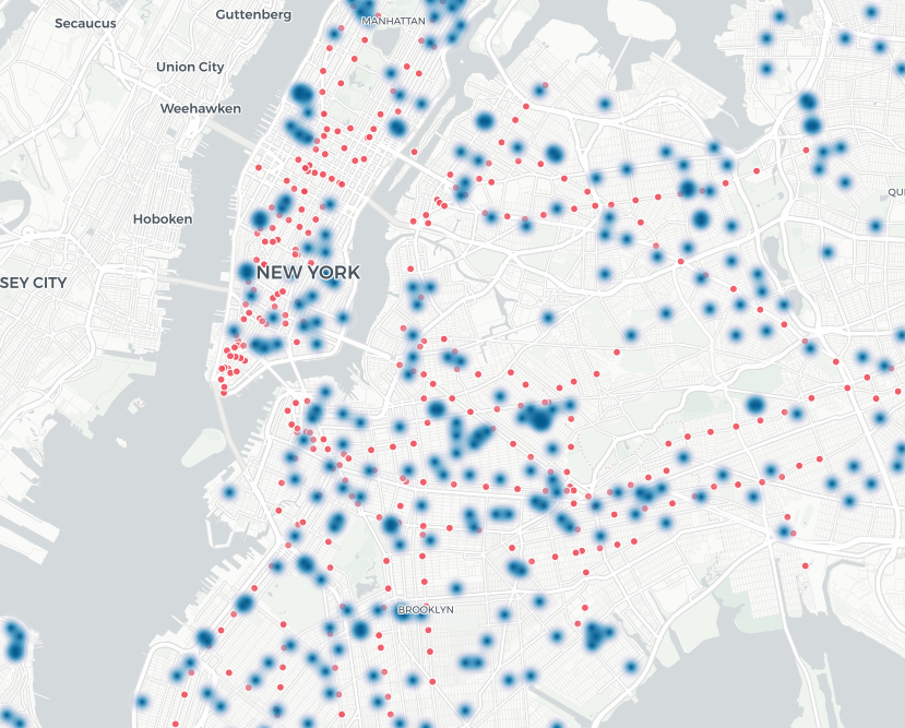 Heat map of new construction sites in New York City