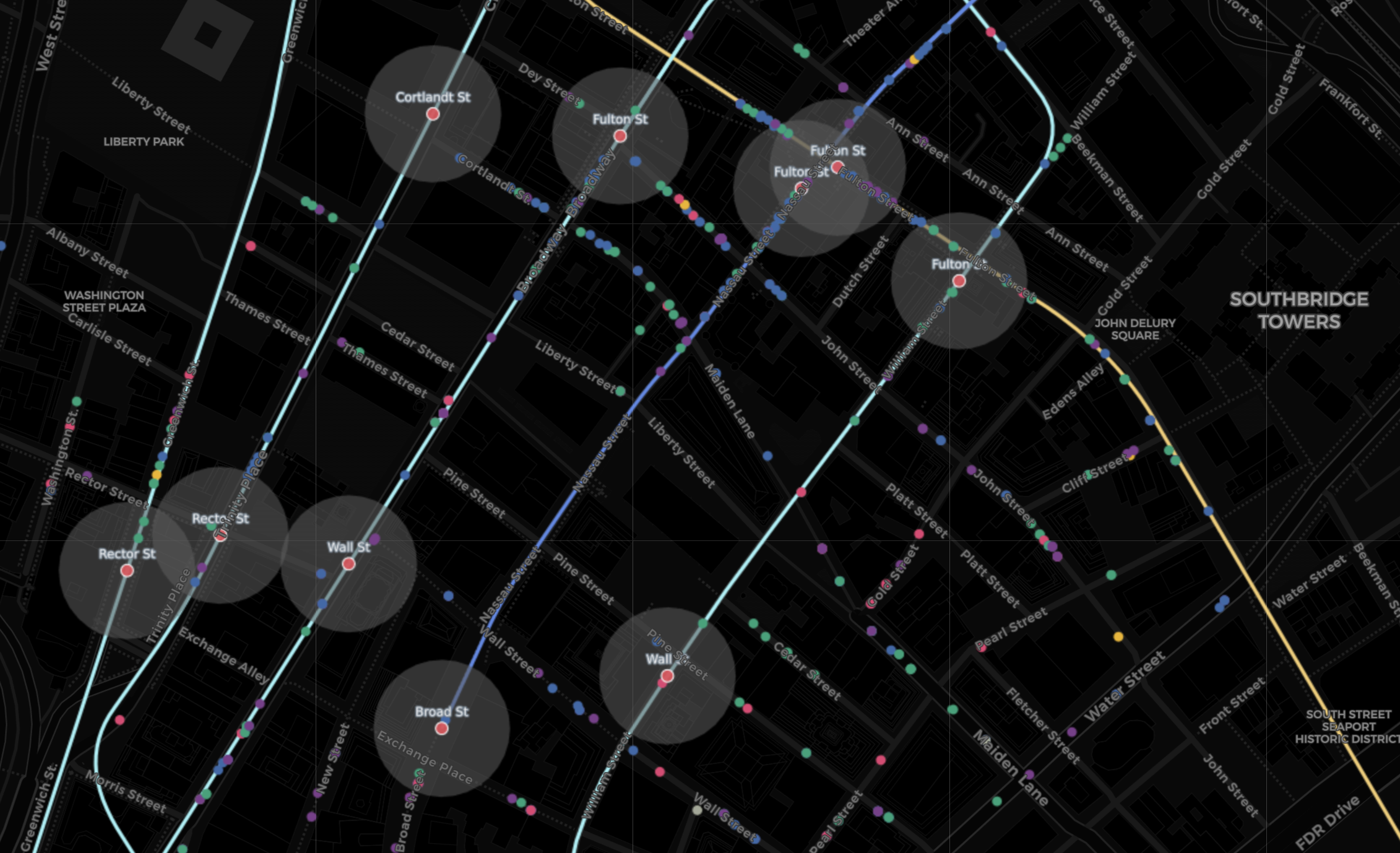 NYC Lower Manhattan Retailers (Subway Station Travel Distance)