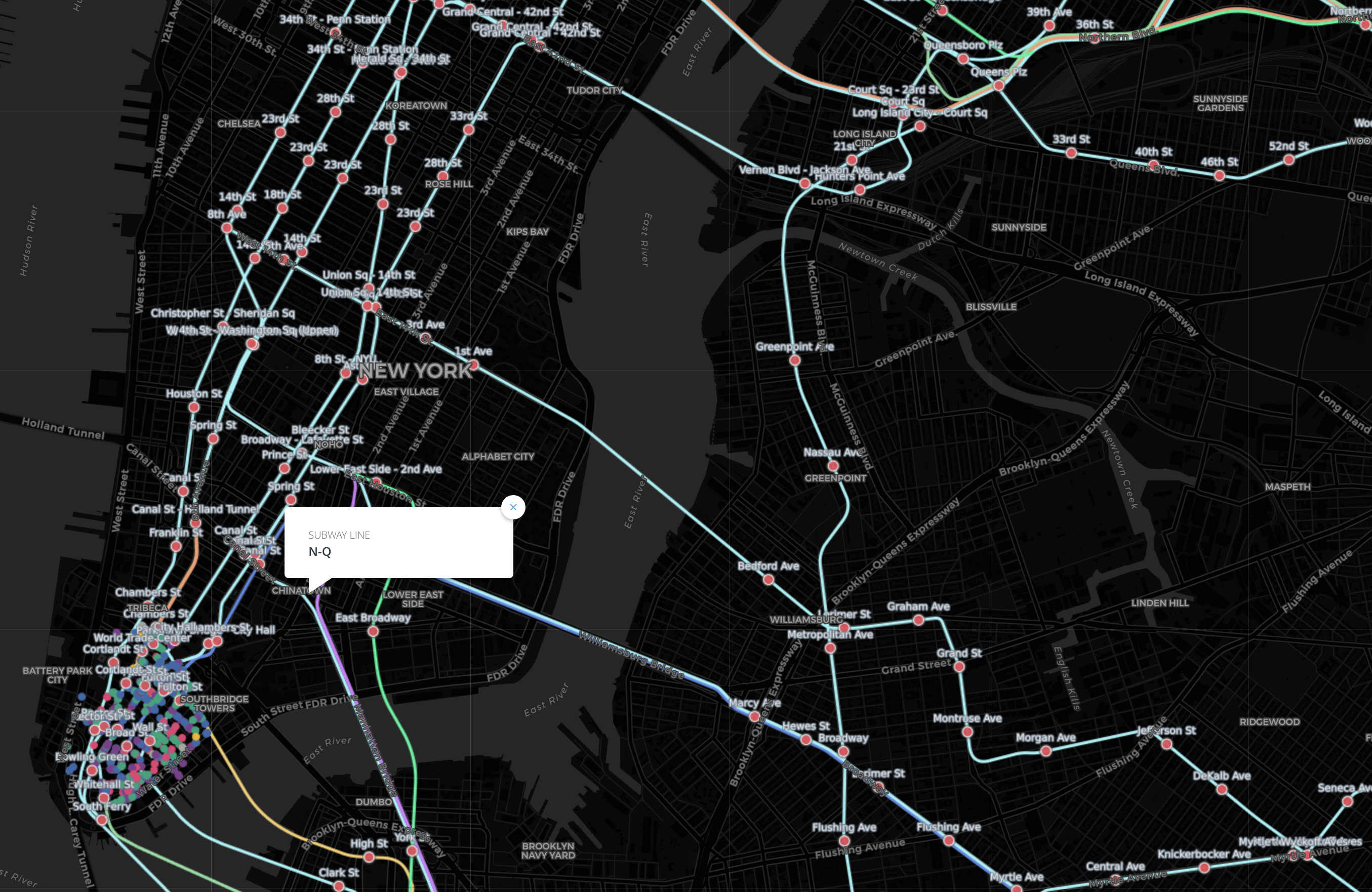 NYC Subway Line and Station (with lower manhattan retailers)