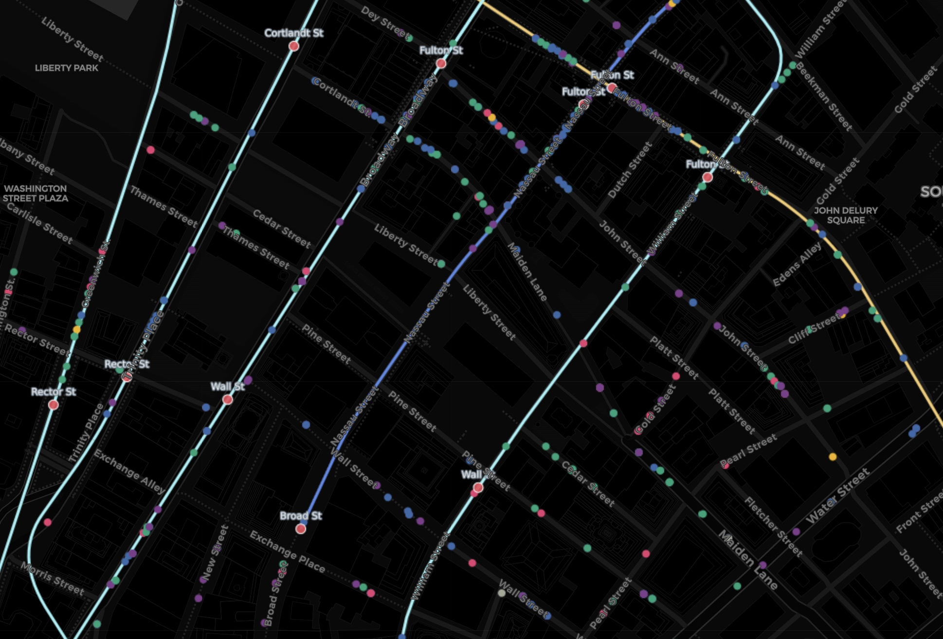 NYC Subway Line and Station (with lower manhattan retailers)