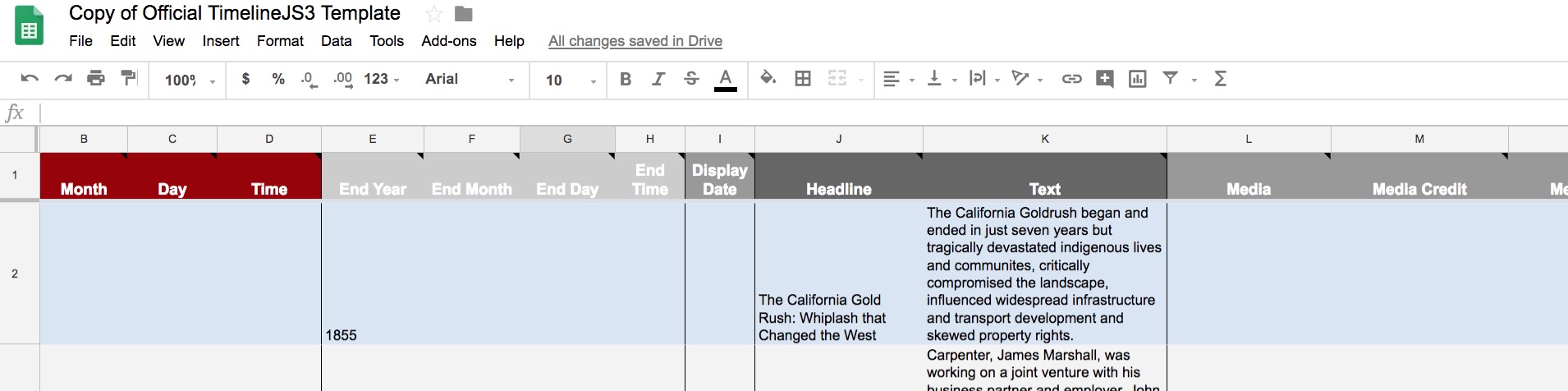 TimelineJS Spreadsheet