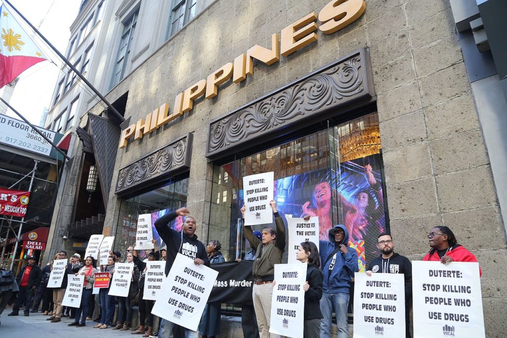 Protest against the Philippine war on drugs at the Philippines Consulate General in New York City.