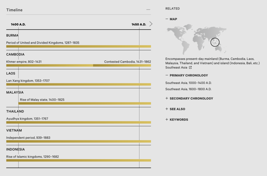 Heilbrunn Timeline of Art History. Southeast Asia, 1400–1600 A.D. (Source: The Metropolitan Museum of Art)