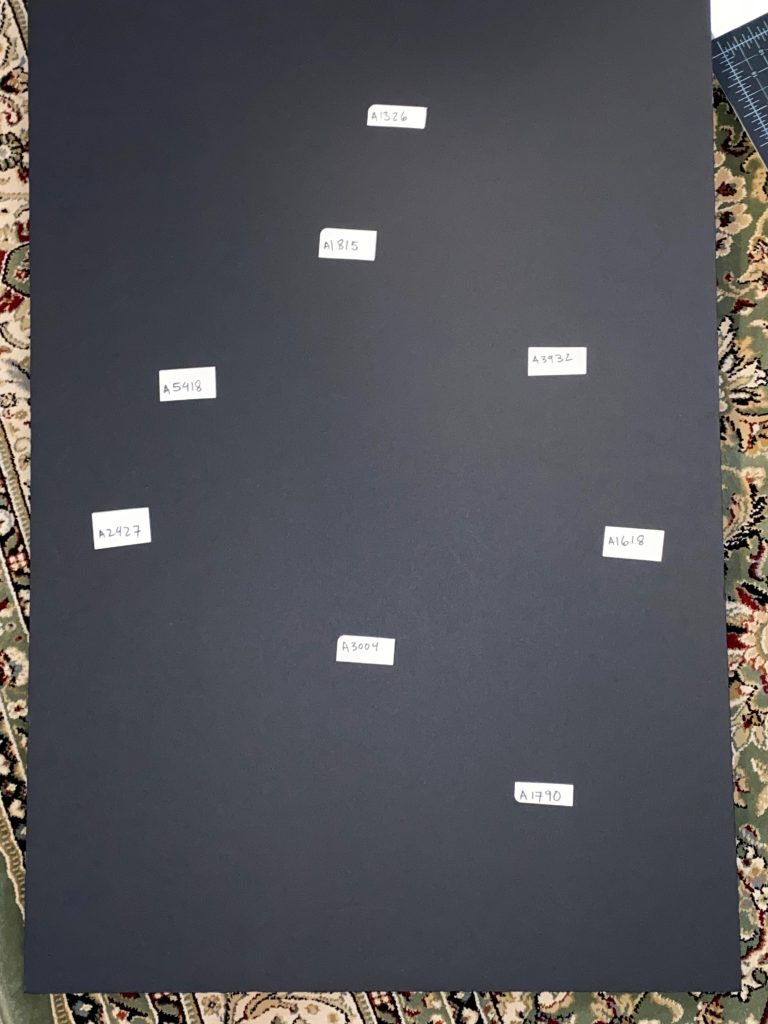 image of a black foam core board with labels spaced out