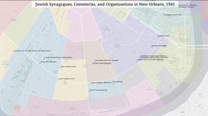 Map of Jewish Synagogues, Cemeteries, and Organizations in New Orleans, 1941