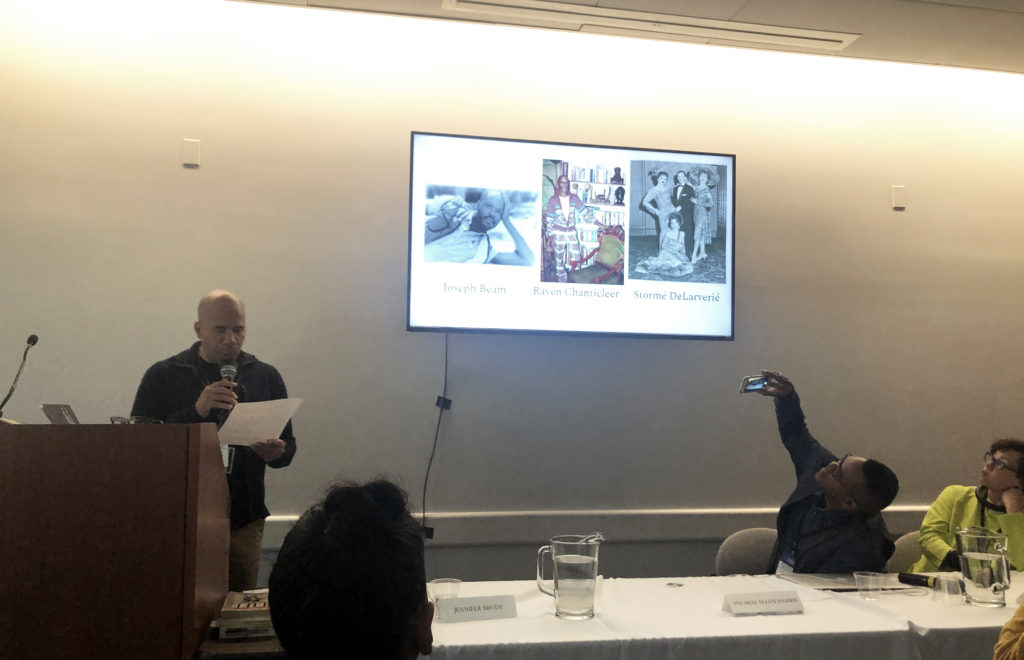Steven Fullwood presents black queer historical figures Joseph Beam, Raven Chanticleer, and Stormé DeLarverie.