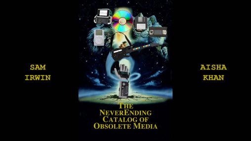 Reworked image of the NeverEnding Story movie poster featuring characters replaced with obsolete media