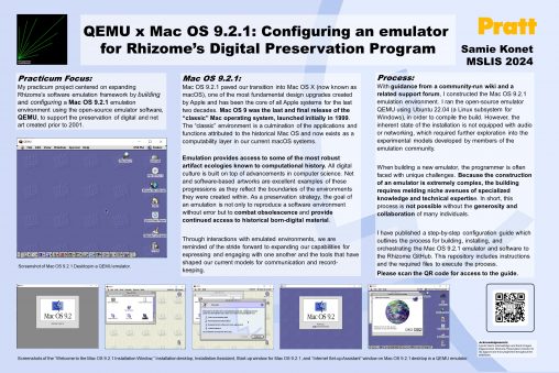 Poster displaying text and screenshots about a Mac OS emulator.